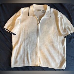 Vintage Y2K Paul Harris Design Cream Zip-Up Short Sleeve Sweater Size Medium